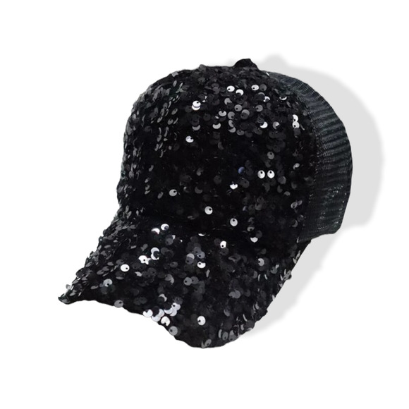 Sparkly Black Sequin Snapback Hat - Picture 1 of 4